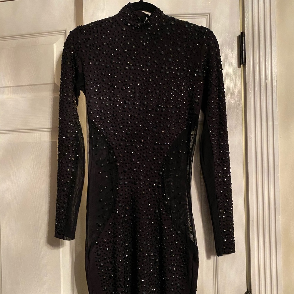 Black mini jeweled dress